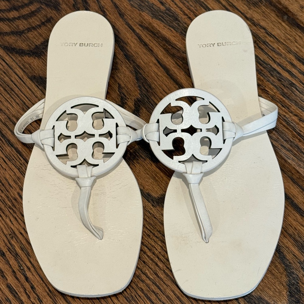 Tory Burch White Miller Square Toe Sandal Size 8